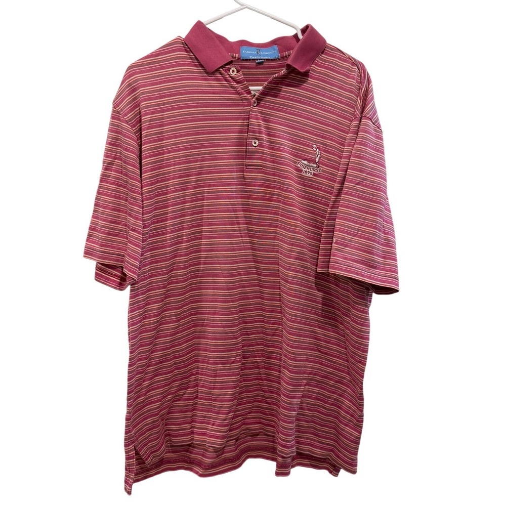 Fairway & Greene Pinehurst 1895 Pink Striped Golf Polo Staff Shirt Mens Large